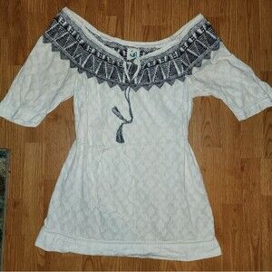 Anthropologie Mermaid Womens Embroidered tunic Cover Up dress Belt bohoCottagecr